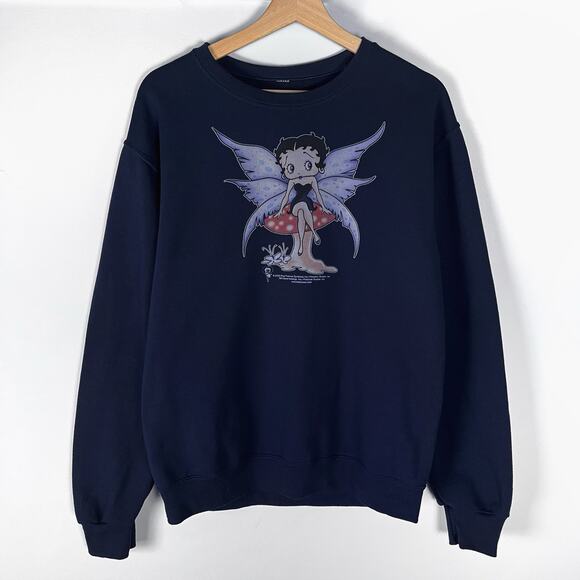 Y2K Betty Boop Fairy Crewneck Pullover Sweatshirt Blue Vintage Grunge Top 2009 - Picture 1 of 13
